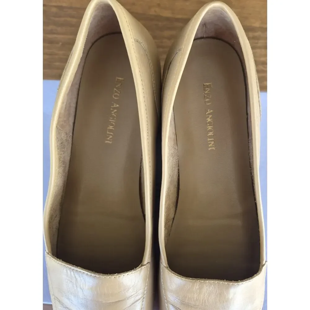 Enzo Angiolini Liberty Leather Loafers in Cream Slip On Flats Size 9